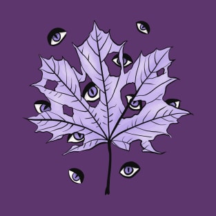 Purple Leaf With Spooky Eyes Dark Art T-Shirt