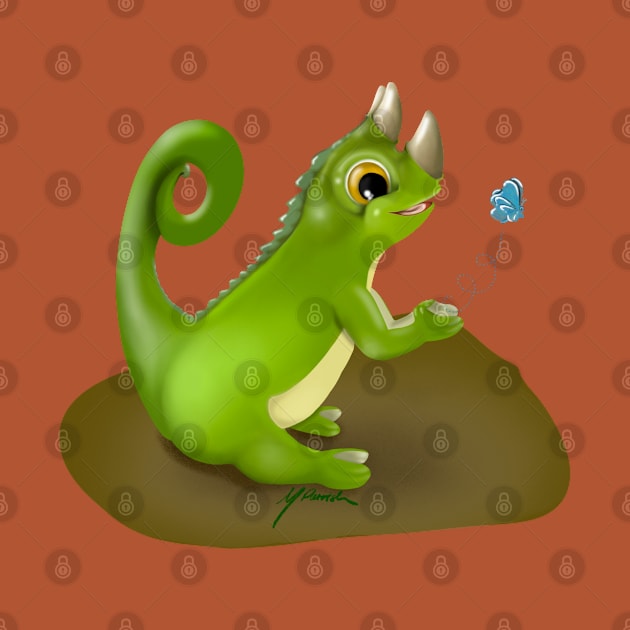 Cute cartoony Jackson’s Chameleon by Artbymparrish