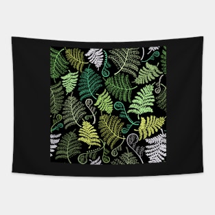 Green fern leaves on black background Tapestry