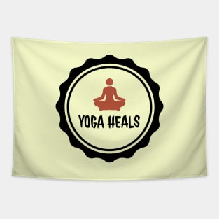 Yoga heals text-based design for International Yoga day by dmerchworld Tapestry