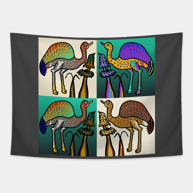 4 very bright Roman ostriches Tapestry by Mosaicblues