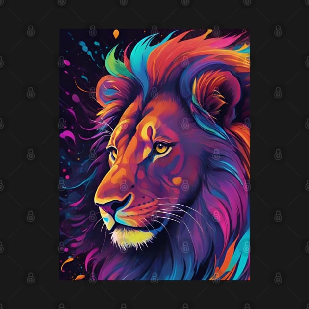 Colourful Lion Head Close Up by Rossie Designs