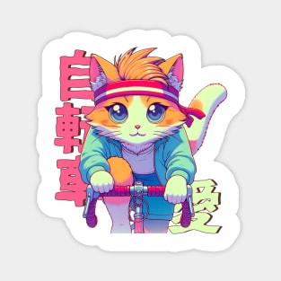 Cycling Cat Anime Manga Aesthetic Magnet