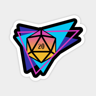 Synthwave Polyhedral D20 Dice Retro Tabletop RPG Magnet