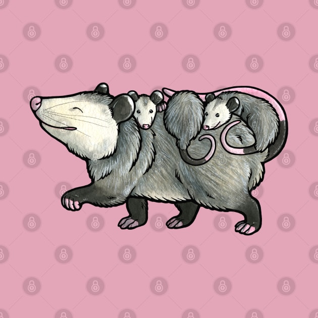 Opossum with babies by animalartbyjess