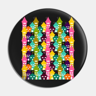 Colorful houses and cats Pin