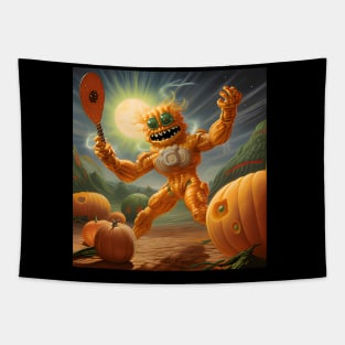 Pumpkin Alien Playing Pickleball Tapestry