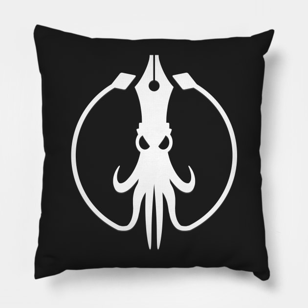 Squidiot Logo (White) Pillow by JedButtress