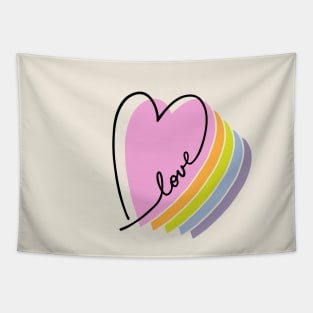 Pastel Rainbow Heart Love Letters Line Art Tapestry