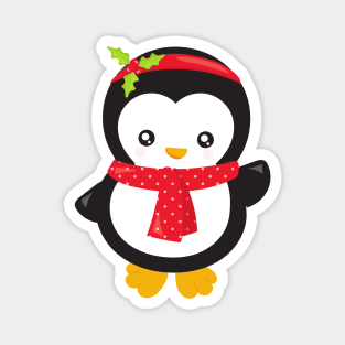 Christmas Penguin, Penguin With Scarf, Mistletoe Magnet