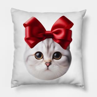 Cat with Red Bow on head Pillow