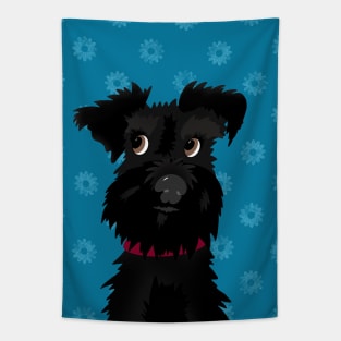 Black Miniature Schnauzer Dog with Blue Daisies Tapestry