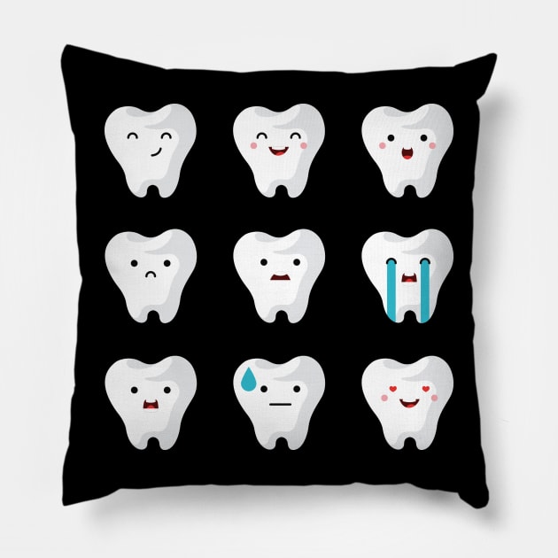 Teeth Emoji - Dental Assistant - Funny Dental Hygienist Gifts - Dentist - Tooth Health - Dentistry T-Shirt Pillow by andreperez87