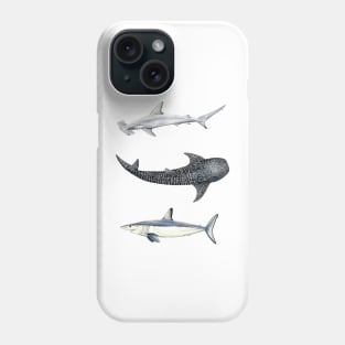 Shark trio: hammerhead shark, mako shark and whale shark Phone Case