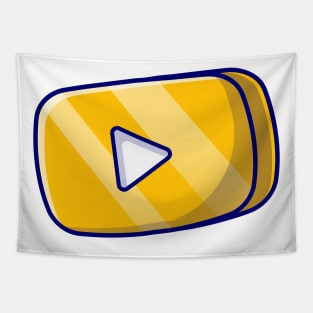 Gold Play Button in Rounded Rectangle Music Cartoon Vector Icon Illustration Tapestry