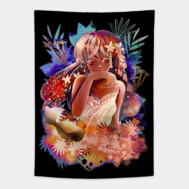 Prosperity golden goldfish nature anime manga girl kawaii Tapestry by meisanmui