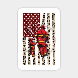 Firefighter with child leopard design flag Magnet