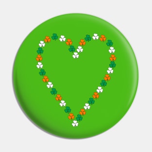 St Patricks Day Shamrock Green White Orange Heart Pin