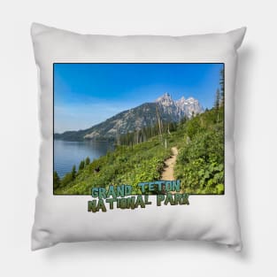 Wyoming State Outline (Grand Teton National Park - Lake Jenny Trail) Pillow