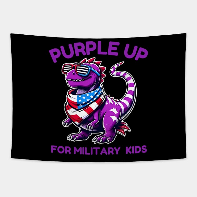 Purple Up For Military Kids Month Of Military Child T-Rex Tapestry by Angelavasquez