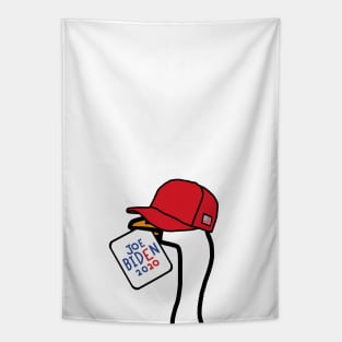 Small Portrait of a Goose with Stolen Red Hat and Joe Biden Sign Tapestry