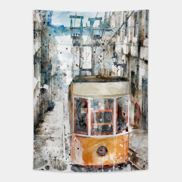 Lisbon Yellow Tram Tapestry by Marian Voicu