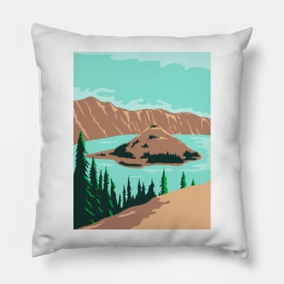 Crater Lake National Park in Klamath County Oregon United States WPA Poster Art Color Pillow