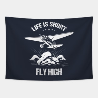 Epic Pilot T-Shirt Life Is Short - Fly High Plane Pilot Gift Retro Design Tapestry