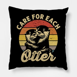 Care For Each Otter Cute Otter Love Pun Vintage Sunset Pillow