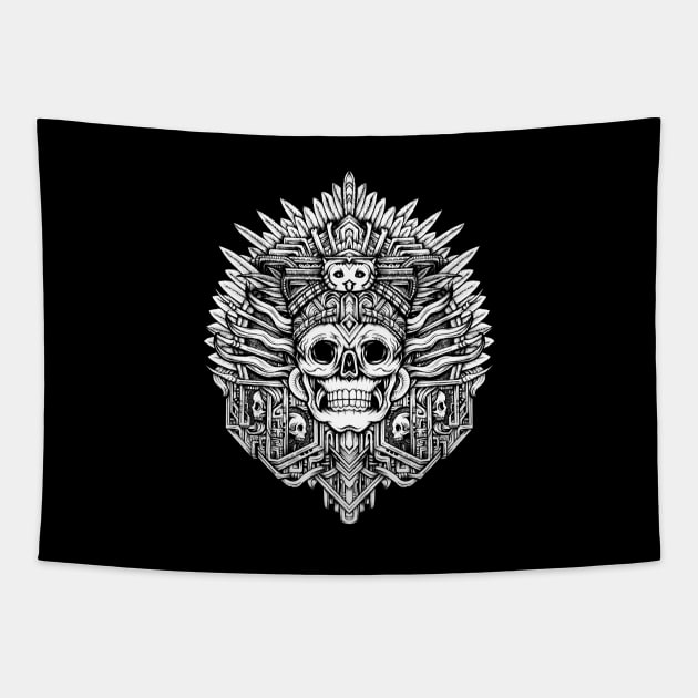 Mayan Death Skull Headdress Tapestry by shaireproductions