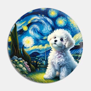 Starry Bichon Frisé Dog Portrait - Pet Portrait Pin