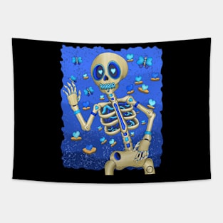 The Blue Butterfly Dreamer Skeleton - Día De Los Muertos - Butterfly lover Tapestry