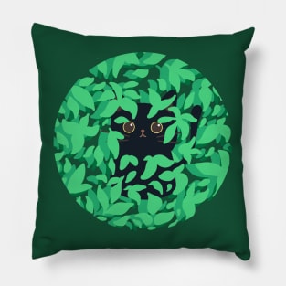 kawaii cat surrounded by leaves Pillow