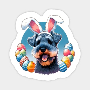 Kerry Blue Terrier Enjoys Easter with Bunny Ears Magnet