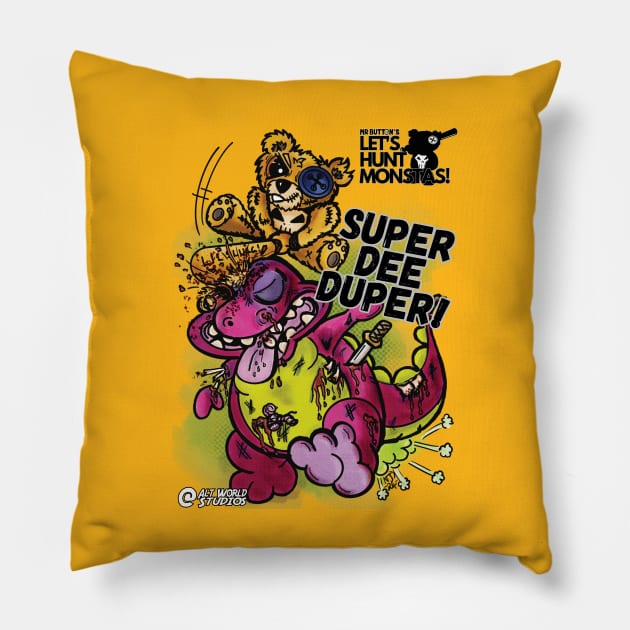 Mr. Button V a Purple Dinosaur Pillow by Alt World Studios