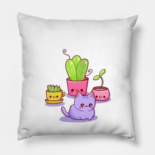 Kawaii plants and kitty Pillow