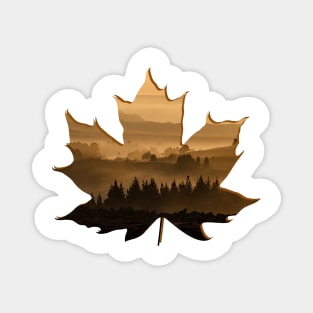 Maple Leaf Silhouette Lanscape Foggy Forest Magnet