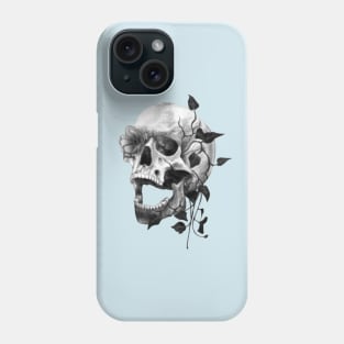 Vintage Newsprint Skull with Flowers Phone Case