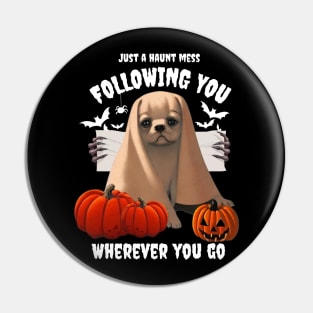 Spooky Halloween Girl Fluffy French Bulldog Puppy Owner Scary Ghost Pin