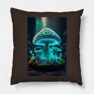 Neon green Psychedelic Glowing Mushroom Art Piece Pillow