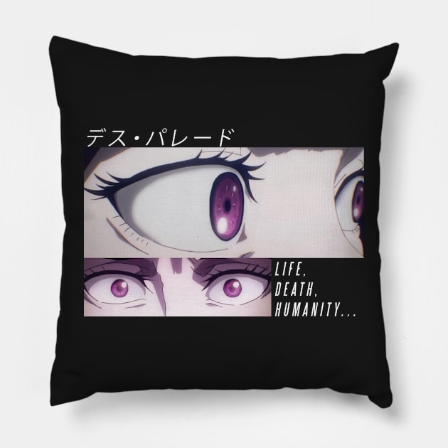 Death Parade ''HUMANITY'' V1 Pillow by riventis66