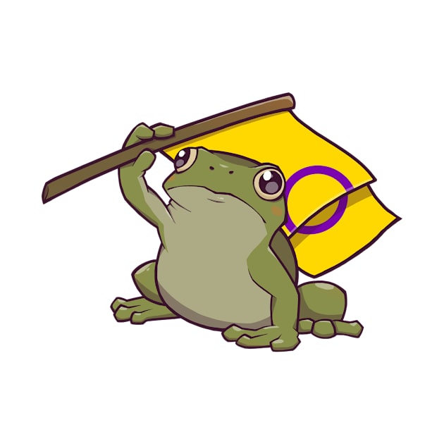 Intersex Pride Flag-Holding Frog by saltuurn