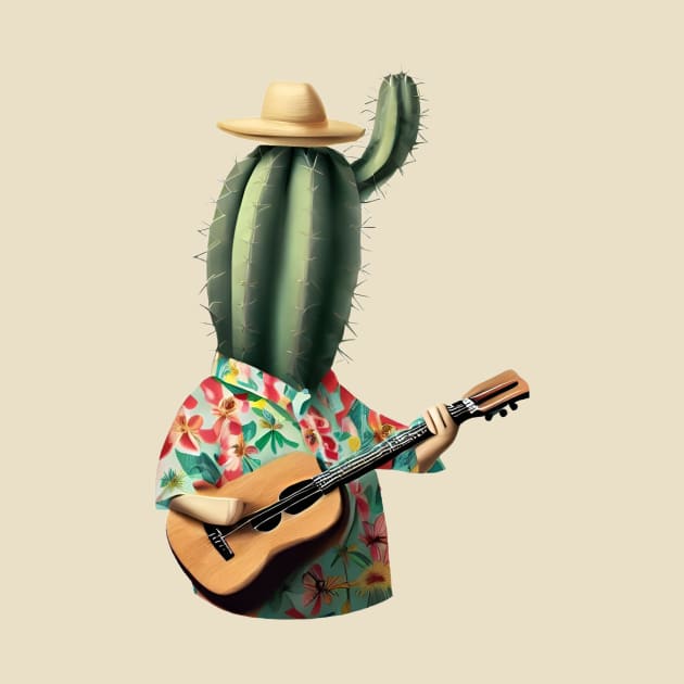 a cactus wearing a hawaiian shirt and playing a ukulele by Farmer