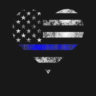 Police Wife Big Heart Flag T Shirt The Thin Blue Line Family T-Shirt