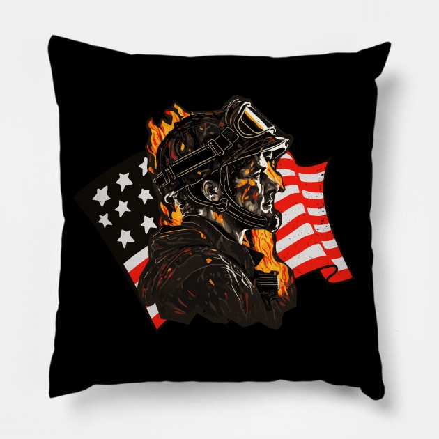 American Firefighter USA Fire Department Pillow by Foxxy Merch