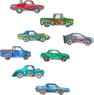 Little Toy Cars in Watercolor on White Magnet