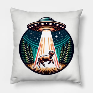 UFO Cow Abduction Forest Pillow