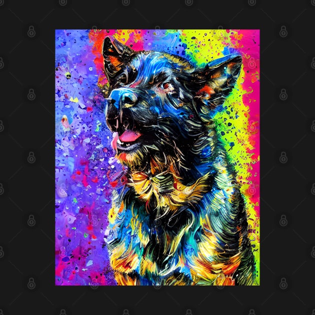 Abstract Colour Splash Dog Oil Painting by Artist Rob Fuller