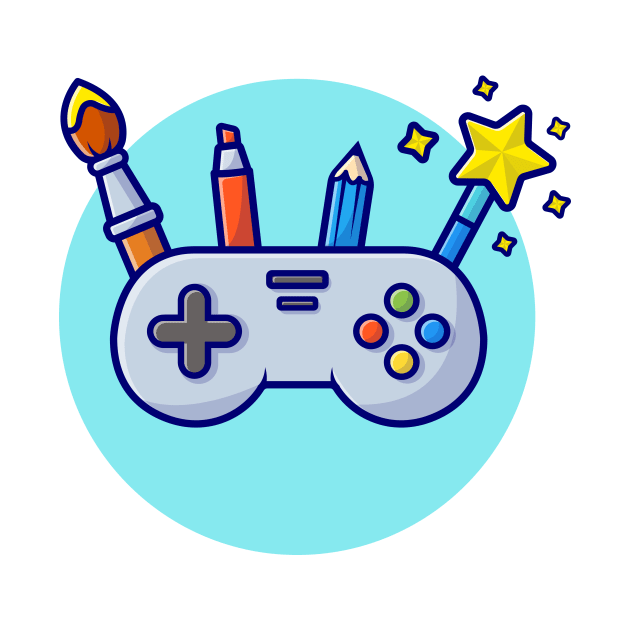 Joystick, Brush, Pencil, And Magic Tool Cartoon Vector Icon Illustration by Catalyst Labs