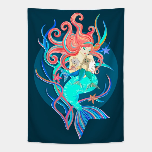 Mercat Lady - mermaid with mercats Tapestry by micklyn